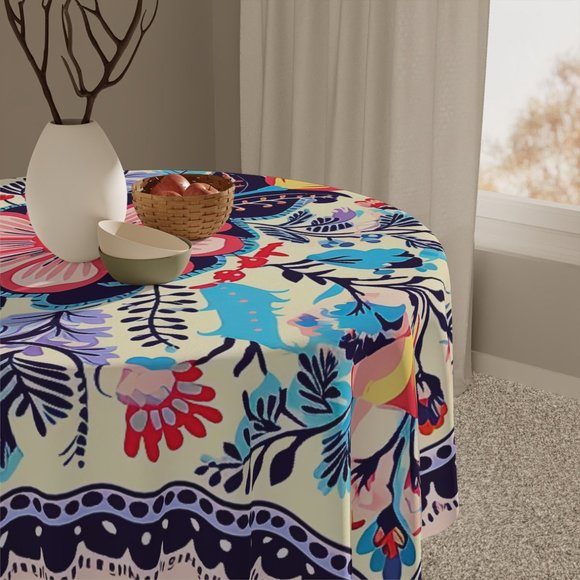 Boho Tablecloth | Vintage Tablecloth | Floral table cloth | Rectangle Square - Picture 5 of 5